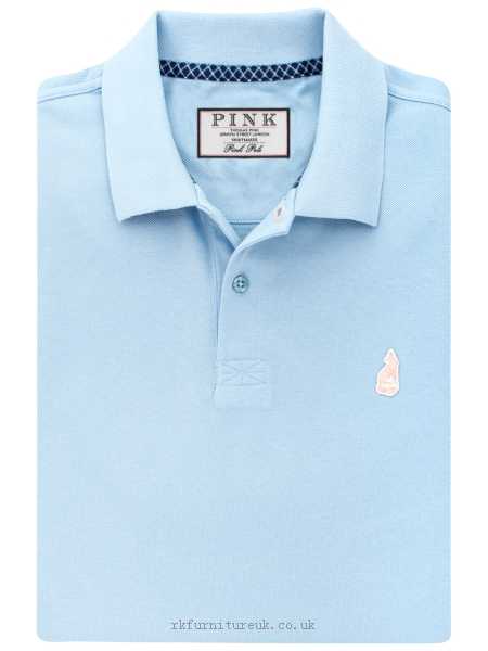 Mens Polo Shirts Pale Blue Thomas Pink Warner Plain Polo Shirt 186382 100% cotton